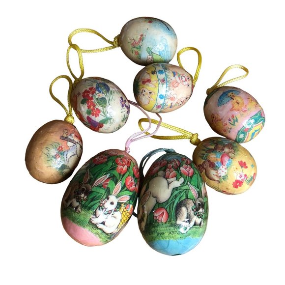 Midwest Importers Paper Mache Easter Egg Holiday Ornaments Decor Pastel Colors - Picture 1 of 13